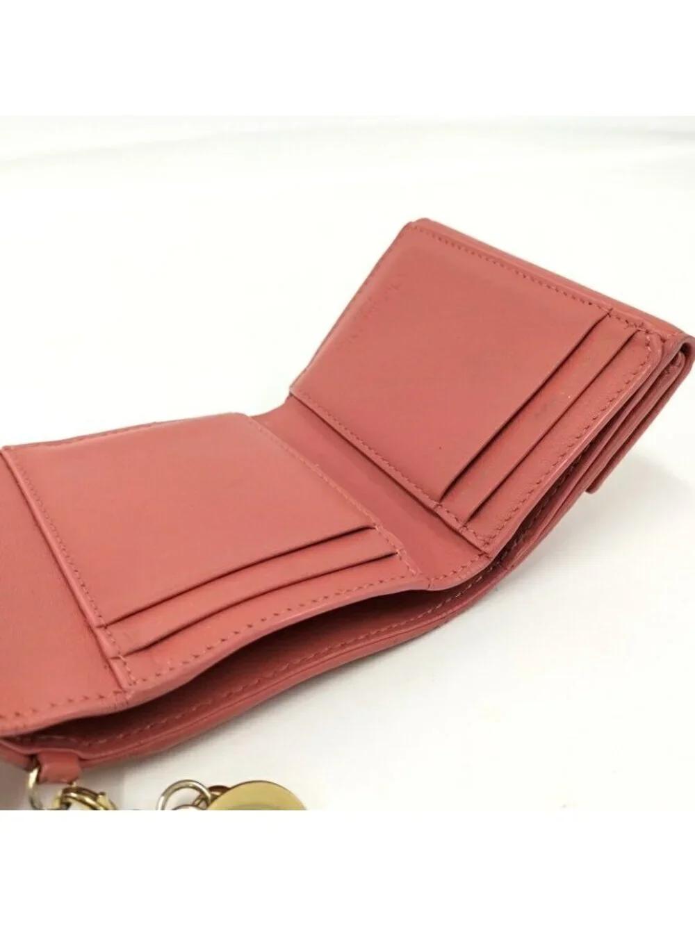 Dior Trifold Wallet Lady Lotus Leather Pink Coral